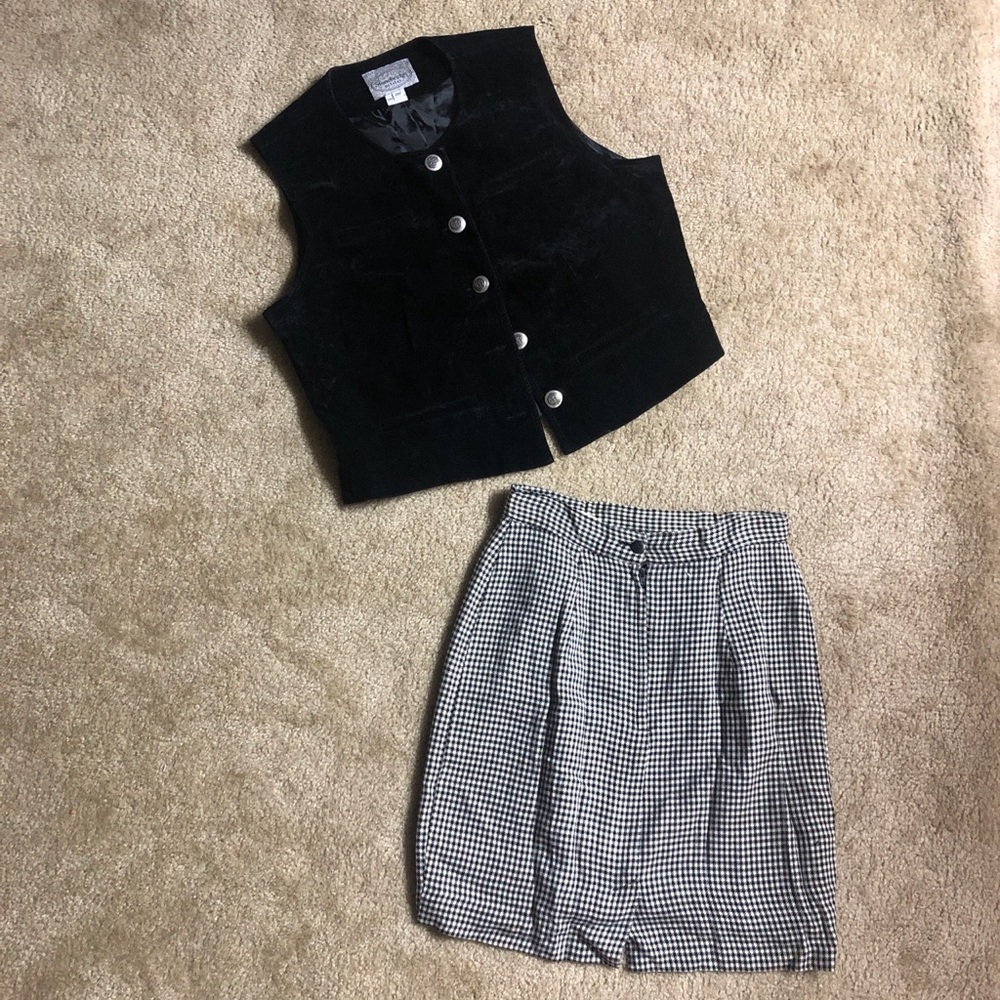 90s vintage High waisted midi houndstooth pencil skirt